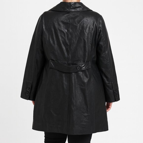 Bradley 100% Genuine Leather Black Trench Coat – Women’s Size 3X, Classic Button - Picture 2 of 4